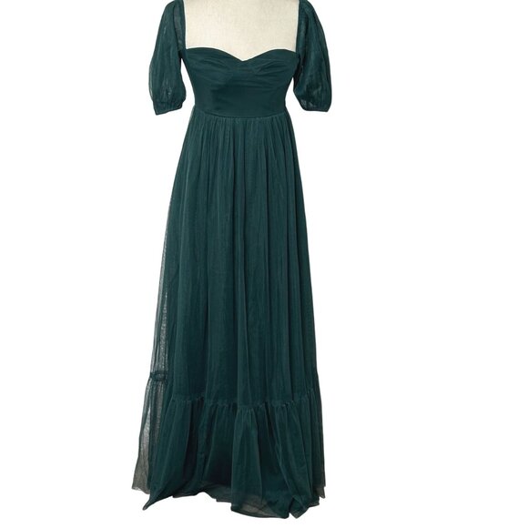 Anaya With Love Emerald Green Tulle Maxi Dress Size 2 Puff Sleeve Formal Gown - Picture 16 of 16